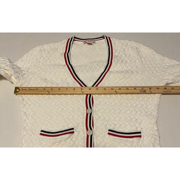 Brooks Brothers Red Fleece Cardigan Women's Medium Cream Red White & Blue - Picture 5 of 12